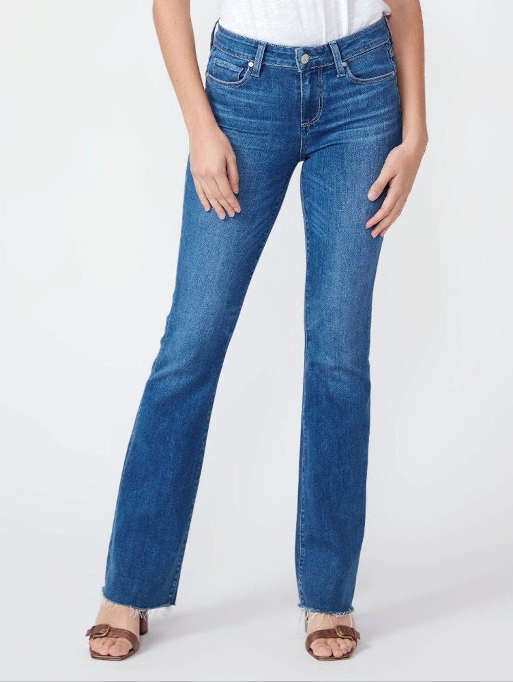 Paige Manhattan Mid Rise Slim Boot Cut Jean in Duty